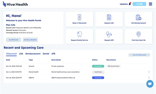 Screenshot of the Hive Health app, built with Bubble's no-code AI app builder.