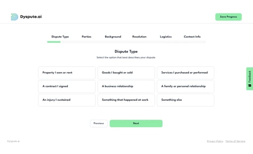 Screenshot of the Dyspute.ai app, built with Bubble's no-code AI app builder.