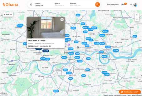 Screenshot of the Ohana app, built with Bubble's no-code AI app builder.