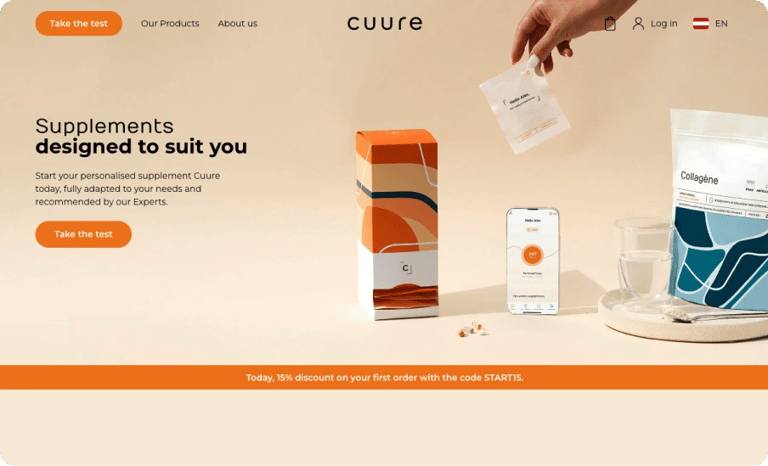 Screenshot of the Cuure app, built with Bubble's no-code AI app builder.