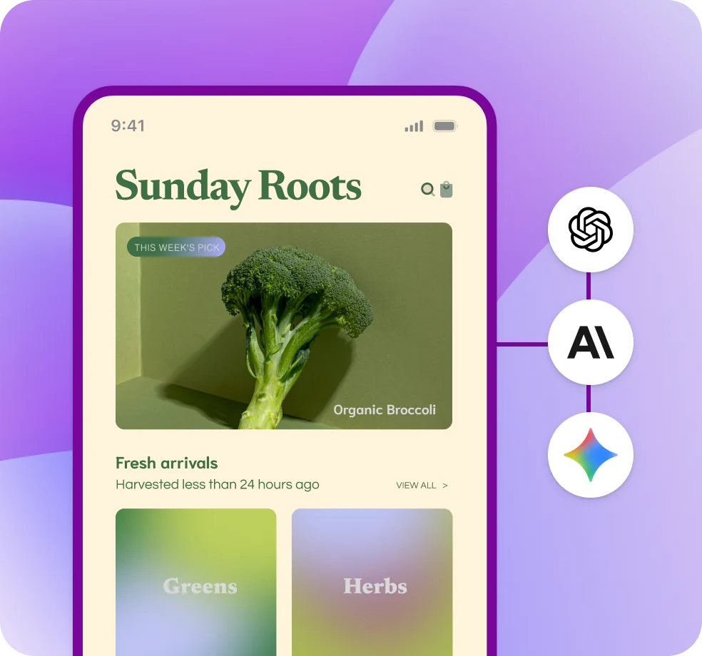 A grocery app built with Bubble, connected to OpenAI, Anthropic and Gemini